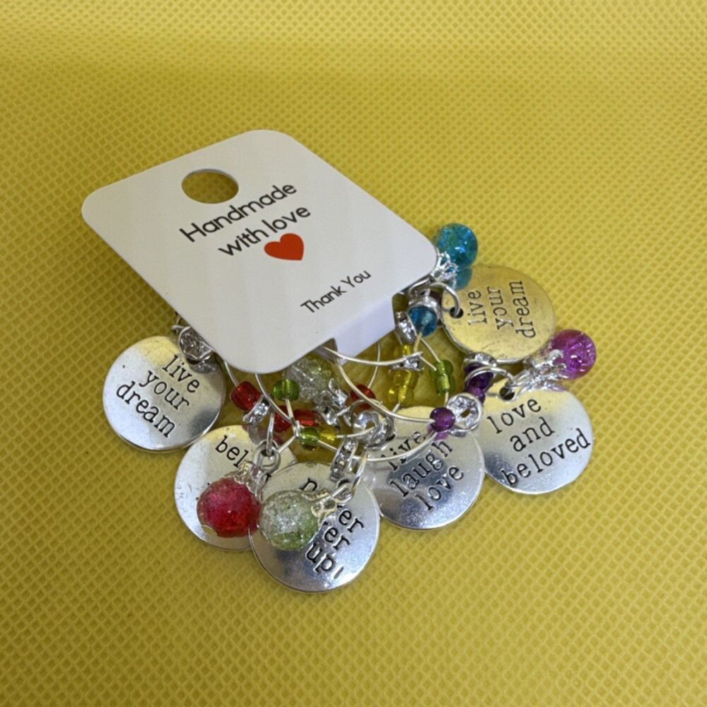 Handmade Inspirational Multicolor Wine Glass Charms Set of 6 - Picture 4 of 4
